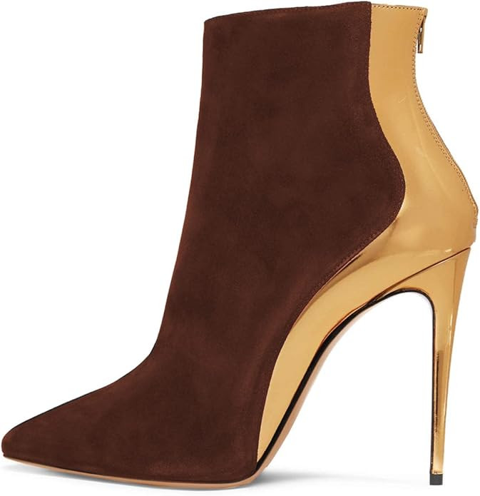 FSJ Women Fashion High Heel Ankle Boots with Rivets Closed Pointed Toe Stilettos Zipper Warm Shoe... | Amazon (US)