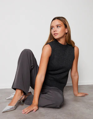 Women's Charcoal Knitted Vest | Threadbare