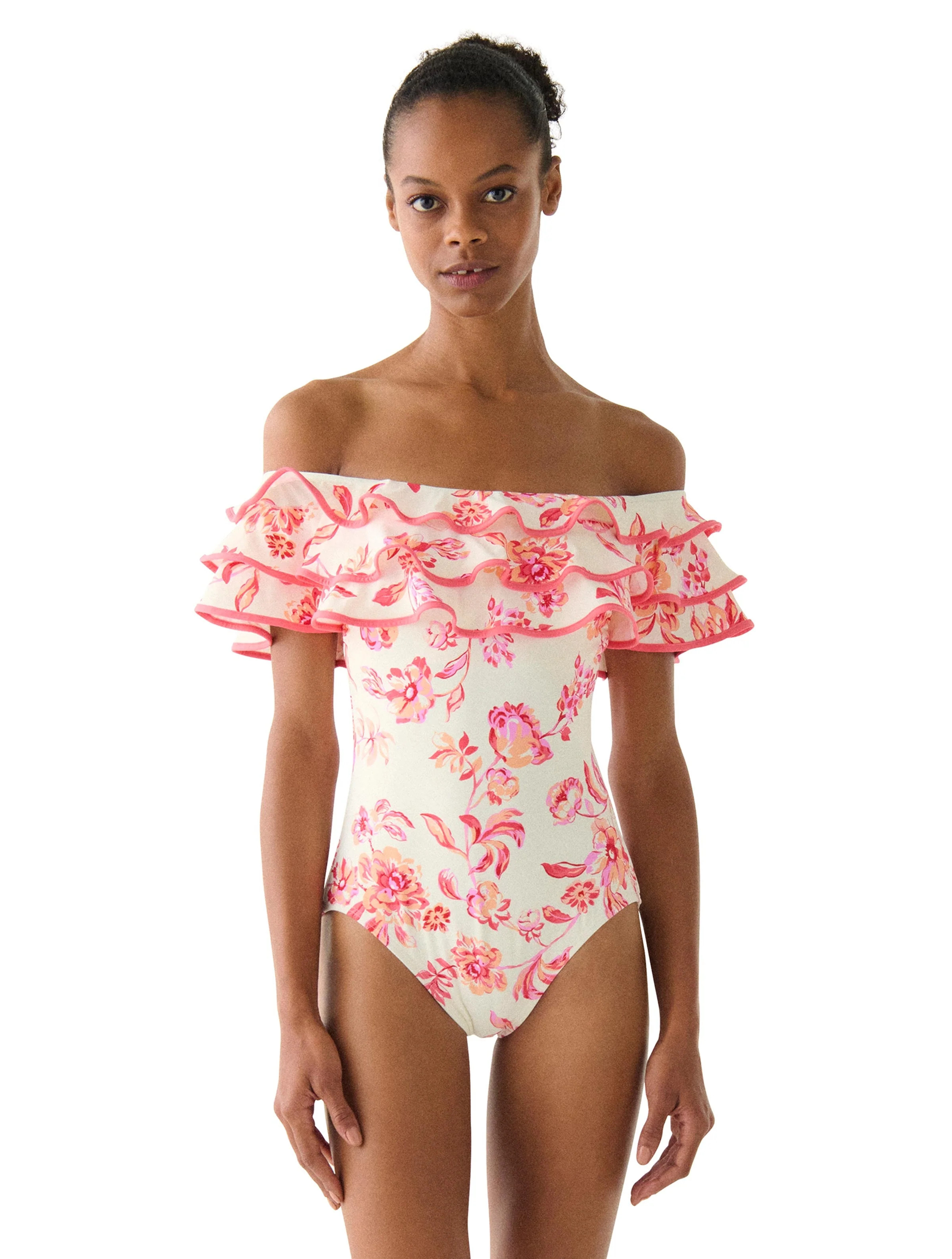 kate spade new york Off the Shoulder Ruffle One Piece Swimsuit - Floral Toile | Beach2Ocean