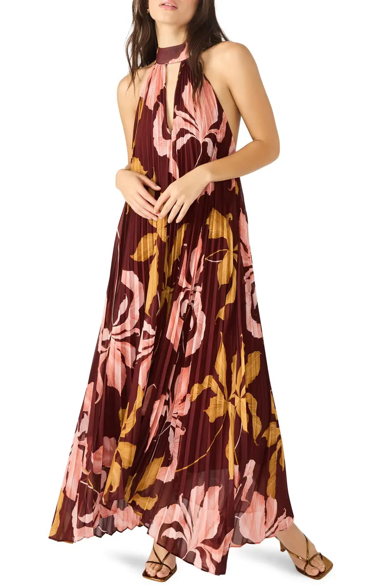 Maraya Floral Pleated Halter Neck Maxi Dress | Nordstrom