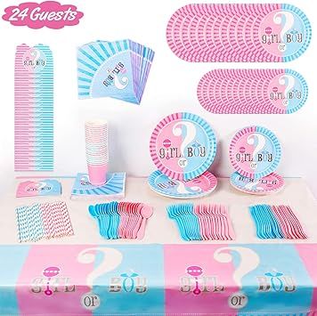 Gender Reveal Party Supplies Decorations - For 24 Guest Baby Gender Reveal With Flatware, Spoons,... | Amazon (CA)