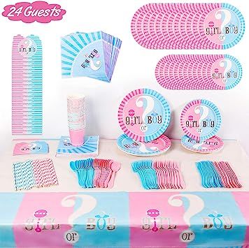 Gender Reveal Party Supplies Decorations - For 24 Guest Baby Gender Reveal With Flatware, Spoons,... | Amazon (CA)