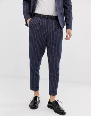 ASOS DESIGN tapered crop suit pants in linen stripe | ASOS (Global)