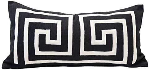 Creative Co-Op Woven Cotton Lumbar Appliqued Design, Black & White Pillow, Black & Cream | Amazon (US)