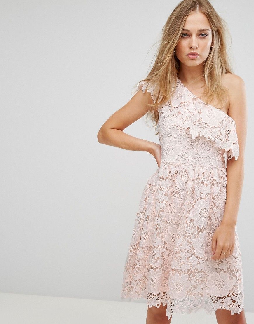 Vero Moda lace one shoulder mini dress in pink - Pink | ASOS US