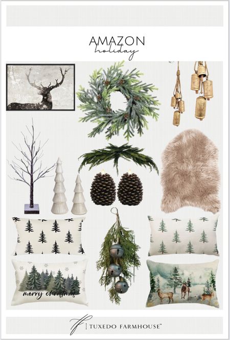 Holiday decor from Amazon! 

Fur rug, pine cone, winter decor, Christmas tree, pine, cedar, reindeer artwork, Wallart, candles, gold bells, wreath, Christmas decor 

#LTKSeasonal #LTKHoliday #LTKhome
