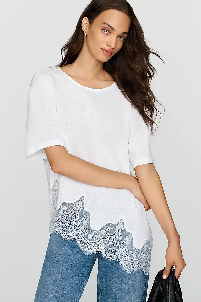 RAISONNEL 100% Cotton Asymmetric Lace Tee | Anthropologie (US)