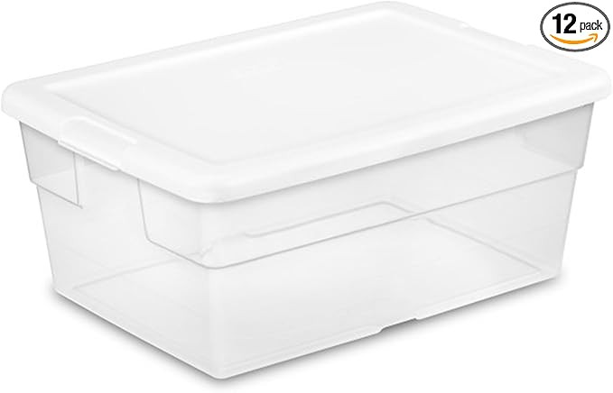 Sterilite 12-Pack Storage Bins with Lids, Plastic Bin and Box Containers, 16 Qt, White | Amazon (US)