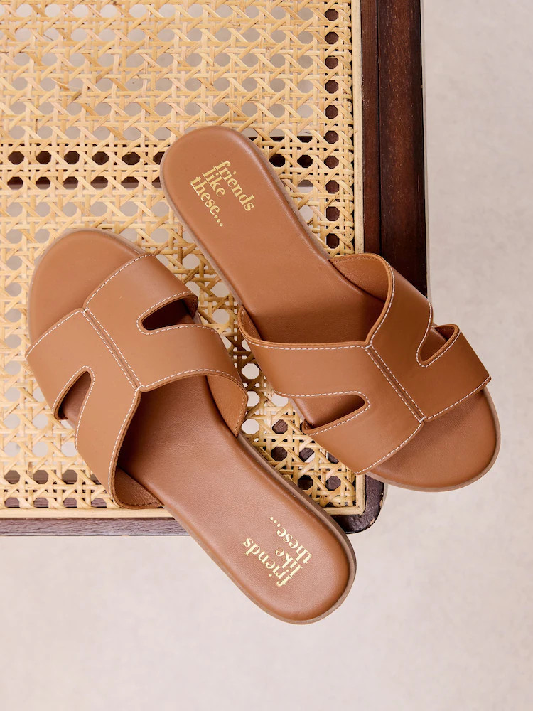 Buy Friends Like These Faux Leather Tan Brown Standard Fit Comfort Mule Casual Flat Sandals from ... | Next UAE