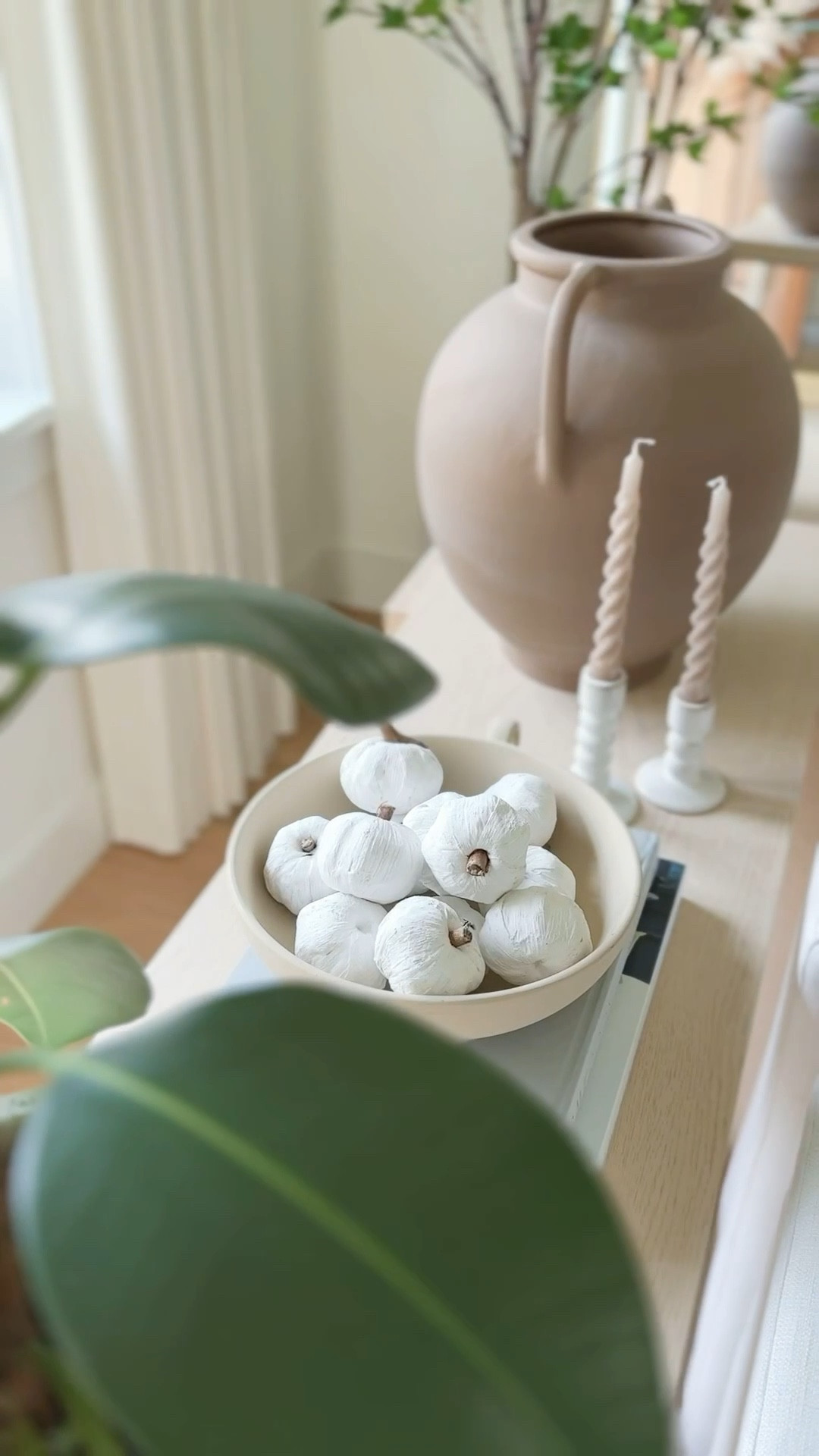 I love this new bowl from Walmart! And added these white paper pumpkins as a bowl filler. I love the subtle and neutral fall look! Sofa table is from target large brown vase is from McGee and Co! 

#LTKStyleTip #LTKVideo #LTKHome