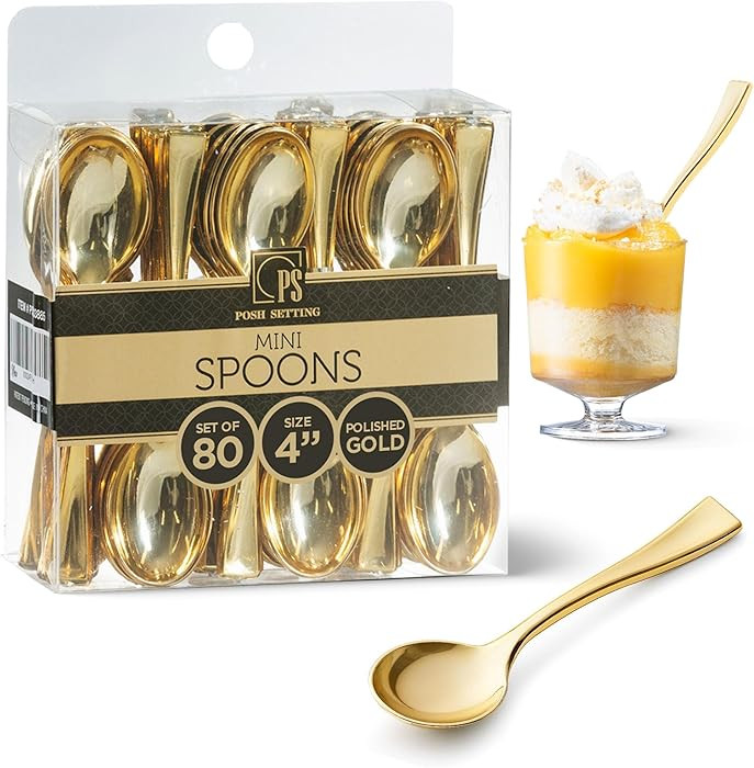 Posh Setting Plastic Mini Gold Spoons, 4 inch Gold Dessert Spoon Disposable, Small Plastic Spoons... | Amazon (US)