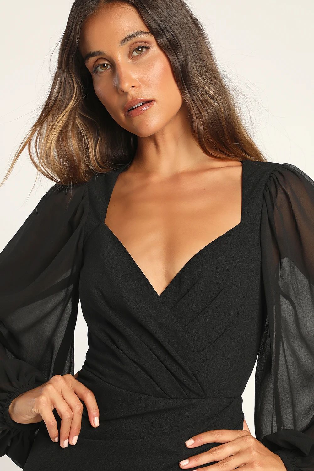 Regal Elegance Black Long Sleeve Surplice Mermaid Maxi Dress | Lulus (US)