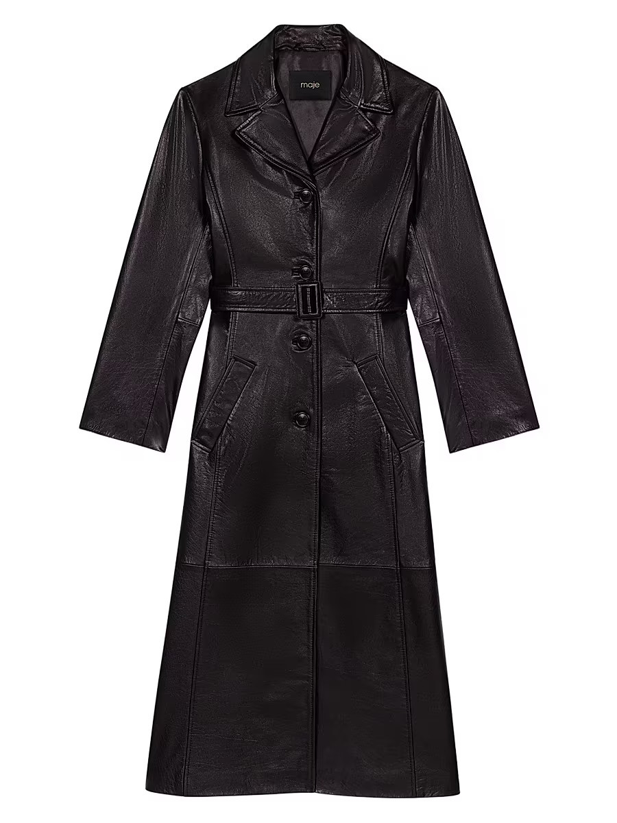 Women's Long Leather Trench Coat - Black - Size 10 | Saks Fifth Avenue