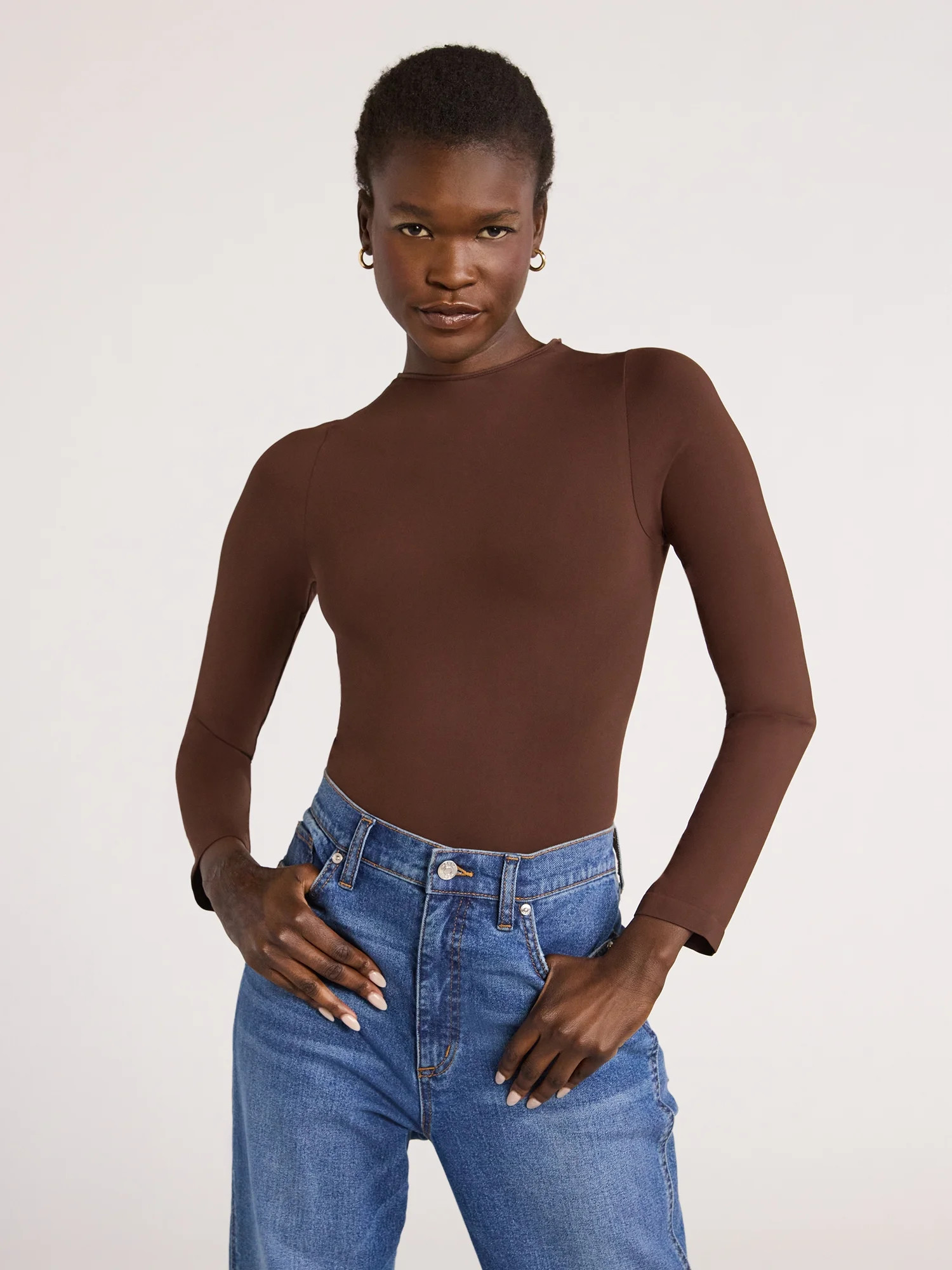 Scoop Women's Ultimate Seamless Mock Neck Bodysuit with Long Sleeves, Sizes XS-XXL | Walmart (US)