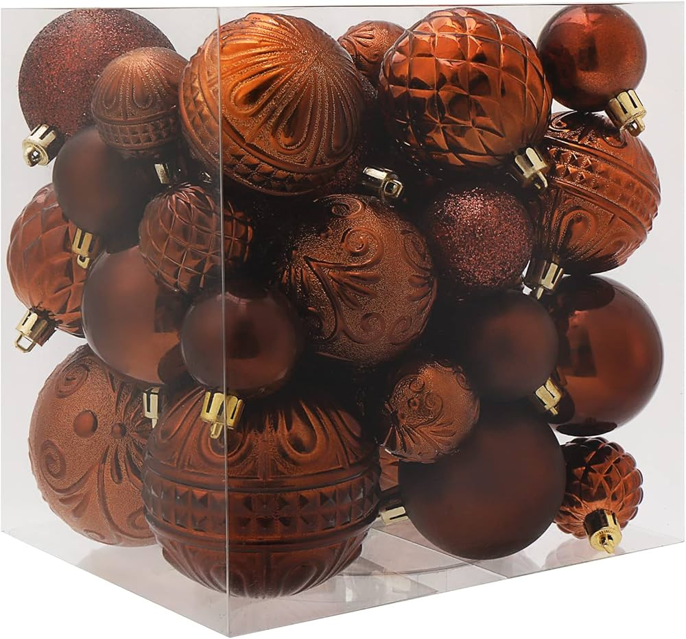 Christmas Ball Ornaments Brown Christmas Tree Decorations with Hang Rope-36pcs Shatterproof Chris... | Amazon (US)