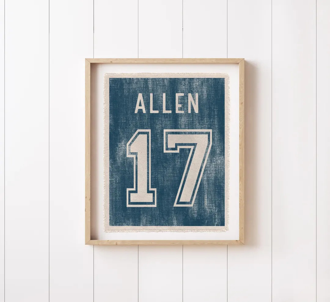 Personalized Name and Number Flag Sign, Custom Sports Jersey Nursery Wall Decor Canvas Poster, Wa... | Etsy (US)