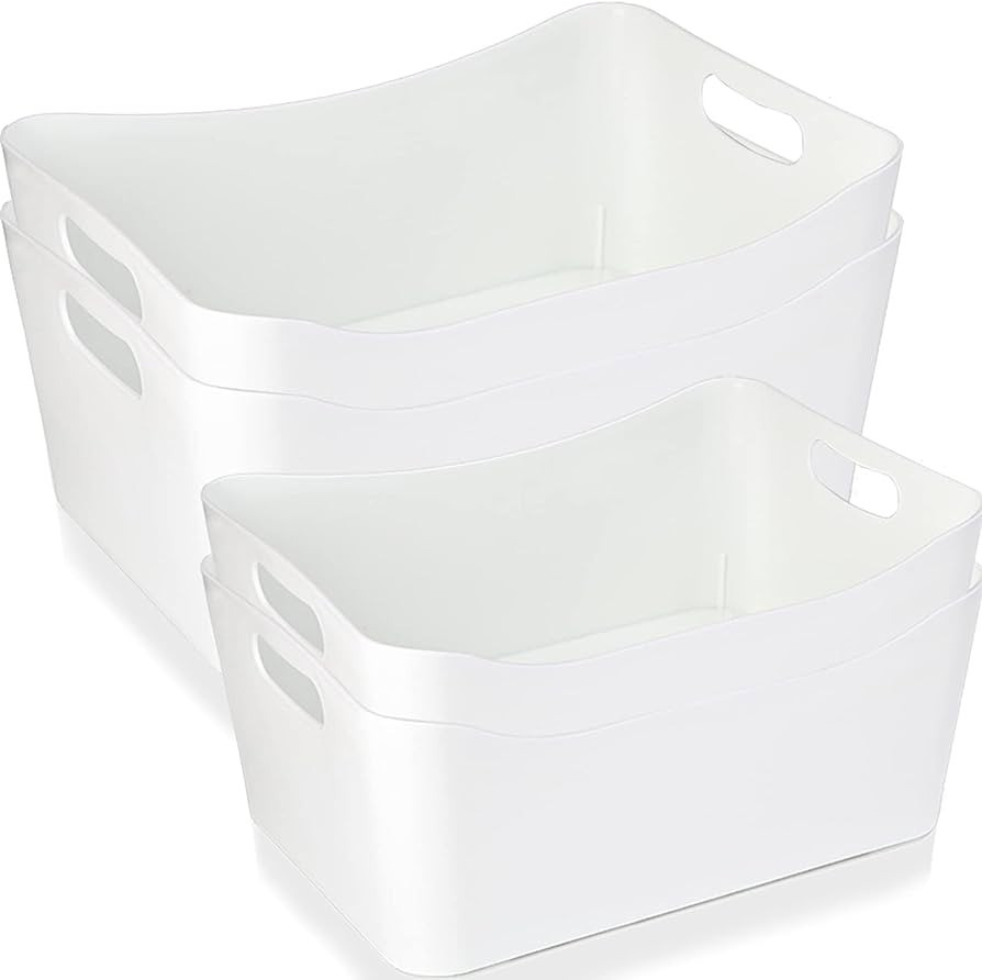 Peohud 4 Pack White Plastic Storage Bins, Pantry Organizer Bin with Handles, Open Storage Organiz... | Amazon (US)
