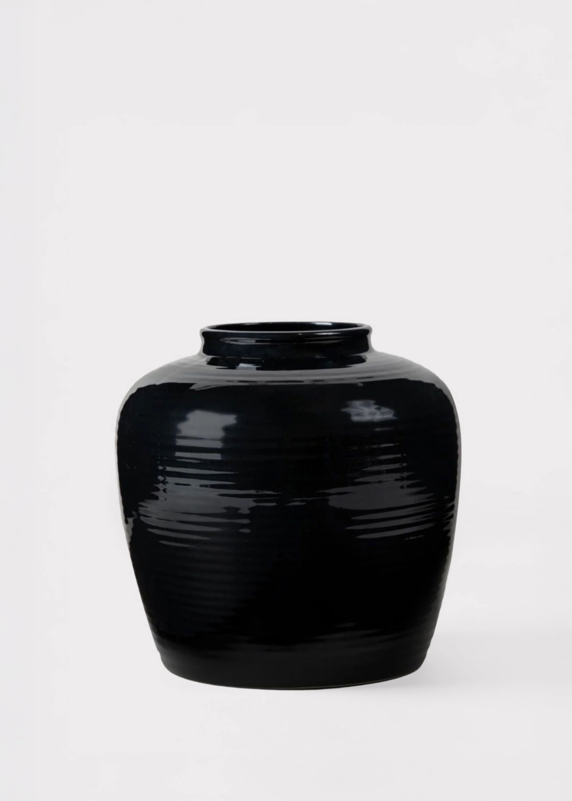 Glazed Ribbed Stoneware Table Vase in Noir - 8" | Afloral | Afloral