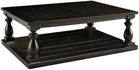 Signature Design by Ashley - Mallacar Vintage Rectangular Coffee Table w/ Fixed Shelf, Black | Amazon (US)