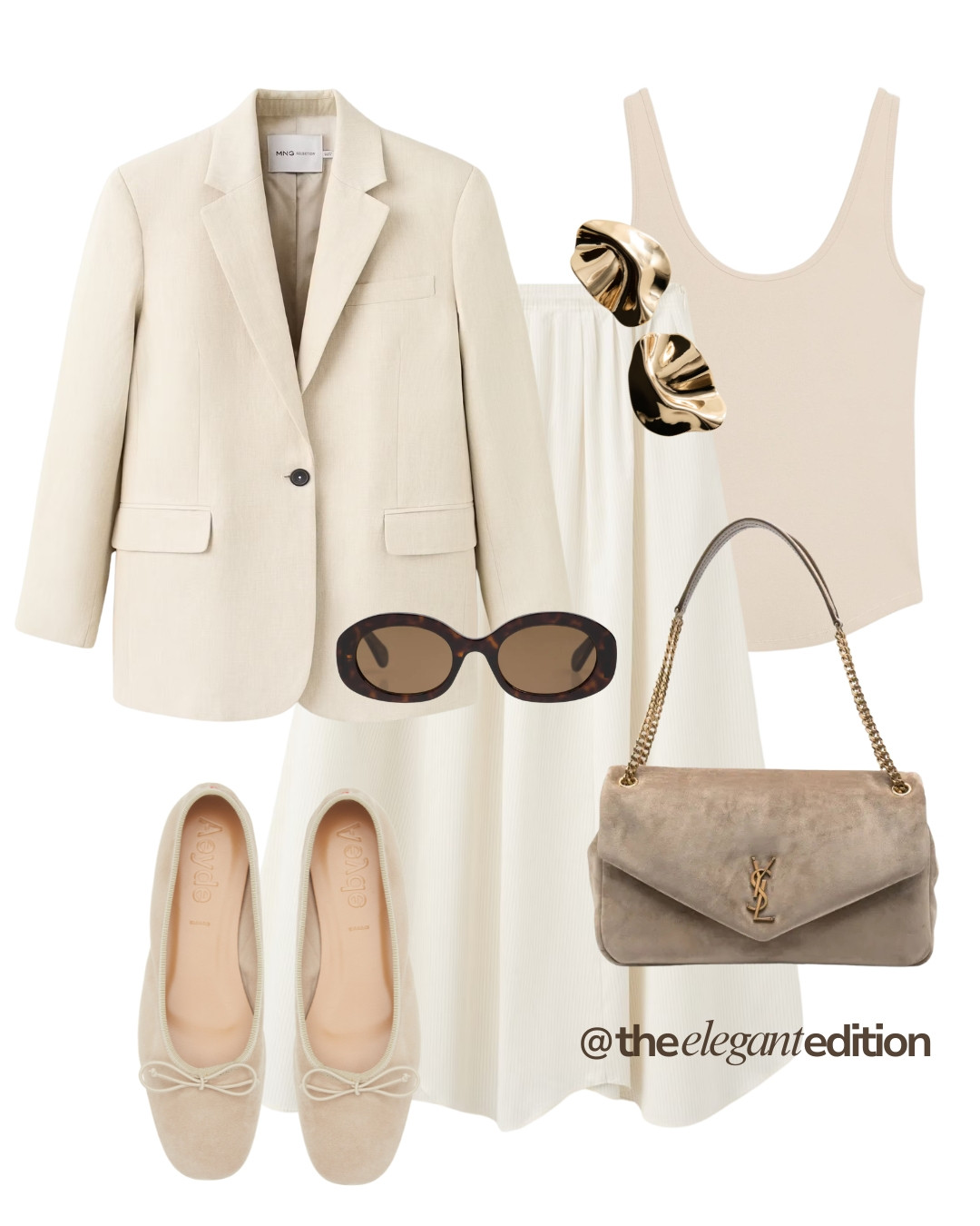 ALL CREAM LOOK - Tonal dressing at its best. A cream oversized blazer, flowing midi skirt, ballet flats and YSL suède bag — quiet luxury perfected #blazer #midiskirt #balletflats #LTKspring #LTKsummer #LTKstyletip 

 #LTKeurope #LTKsummer #LTKstyletip