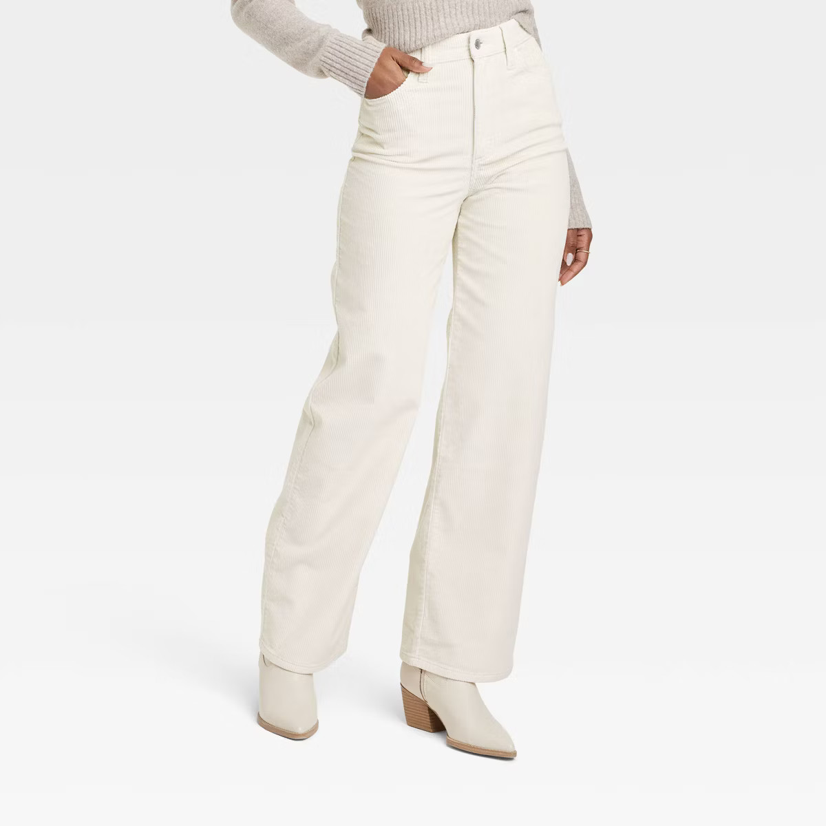 Women's High-Rise Corduroy Wide Leg Jeans - Universal Thread™ Cream 4 | Target