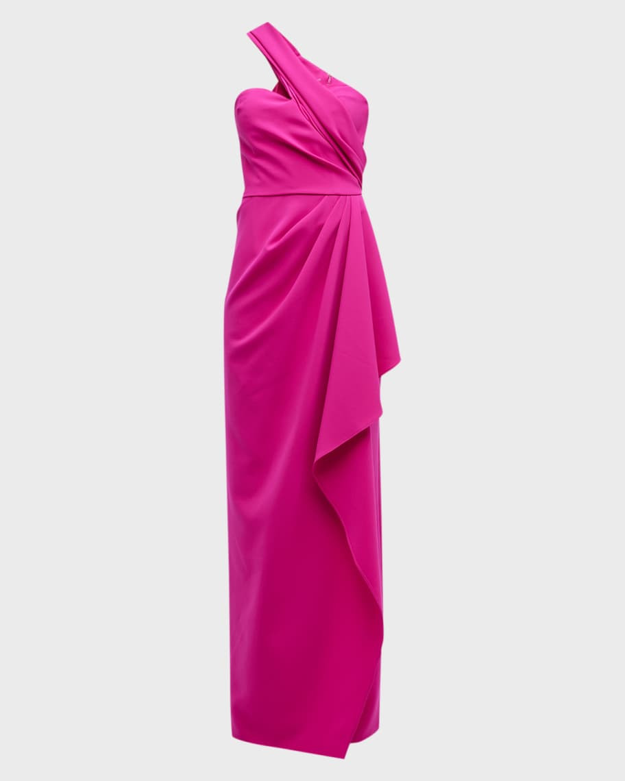 Rickie Freeman for Teri Jon One-Shoulder Draped Stretch Crepe Gown | Neiman Marcus