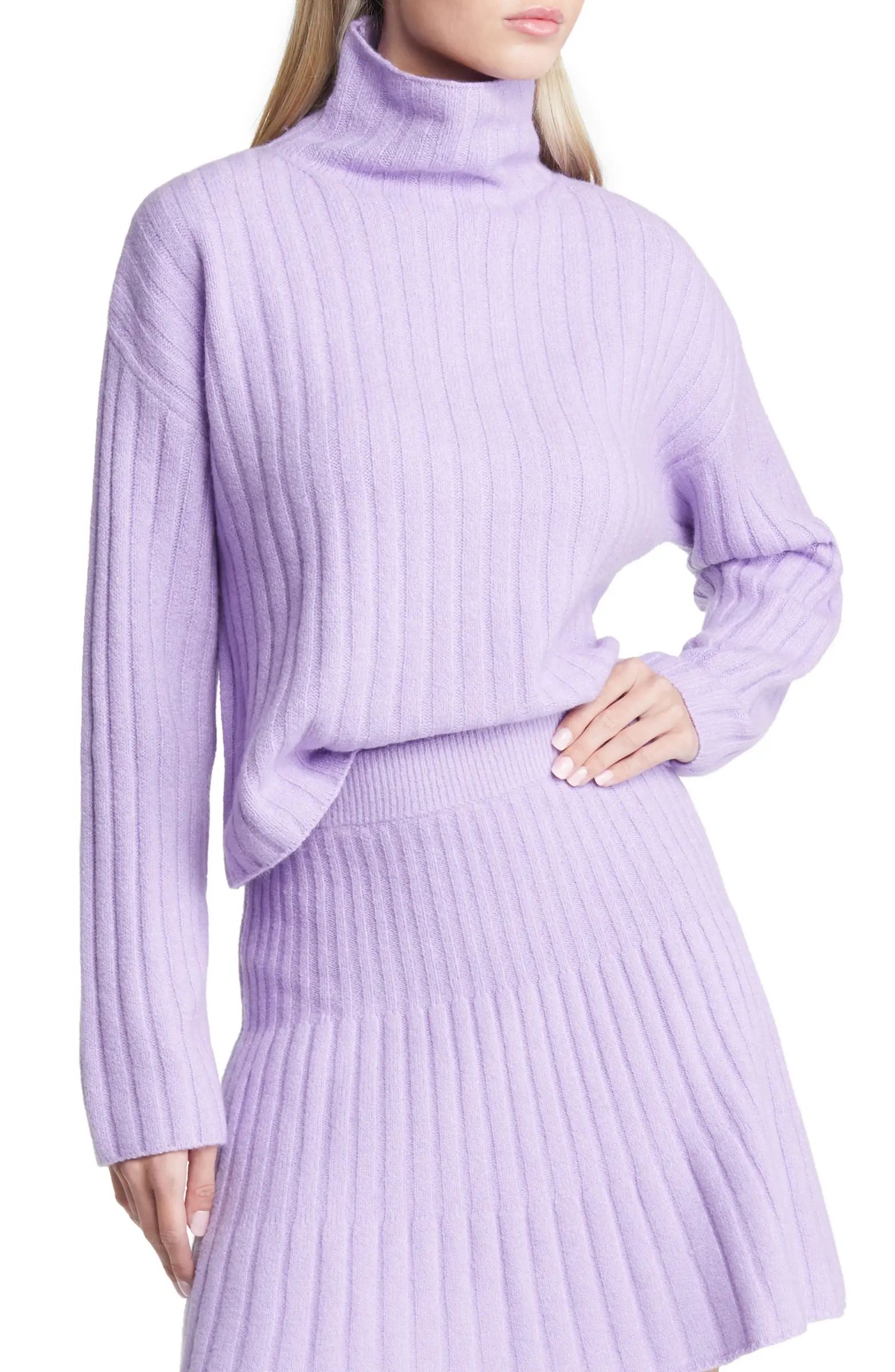 Women's Cotton Blend Rib Funnel Neck Sweater | Nordstrom