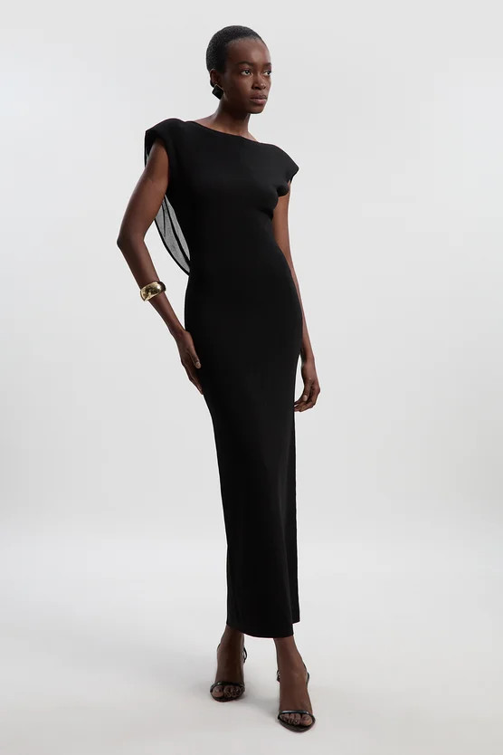 Viscose Blend Slinky Drape Plunge Back Knit Maxi Dress | Karen Millen UK + IE + DE + NL