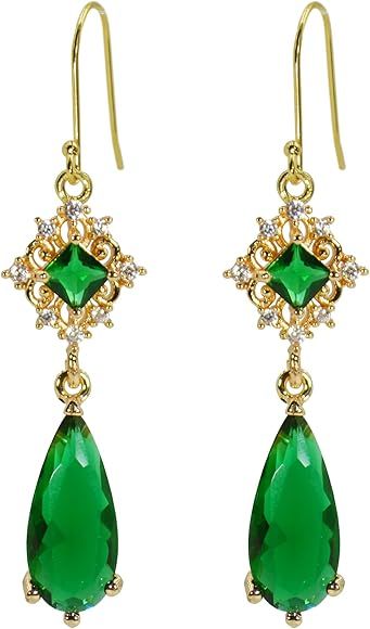 MOMOCAT 18K Gold Plated Vintage Emerald Green and Gold Hanging Earings Statement Earingings Dangl... | Amazon (US)