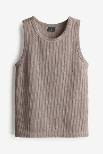 Slim Fit Knit Tank Top - Round Neck - Sleeveless - Taupe - Men | H&M US | H&M (US + CA)