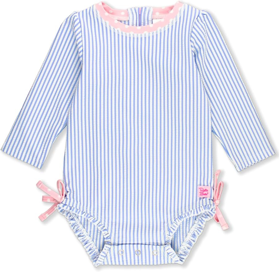 RuffleButts Baby-Girls Seersucker Long Sleeve Rash Guard - One Piece Swimsuit UPF 50+ Toddler | Amazon (US)
