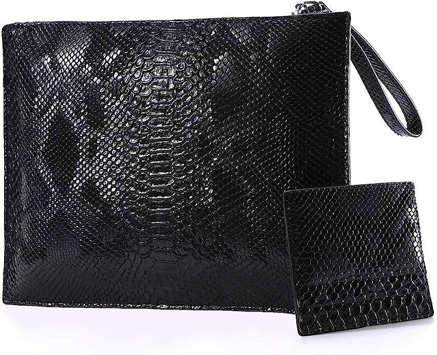 NIGEDU Women Clutches Fashion Snakeskin PU Leather Party Envelope Purse Bag with Hand Strap | Amazon (US)