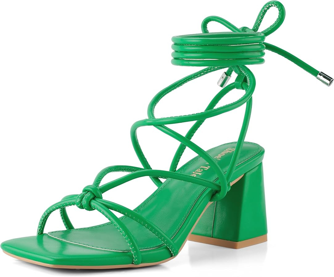 Shoe'N Tale Lace Up Heels for Women Ankle Strappy Gladiator High Heeled Sandals Chunky Block Heel... | Amazon (US)