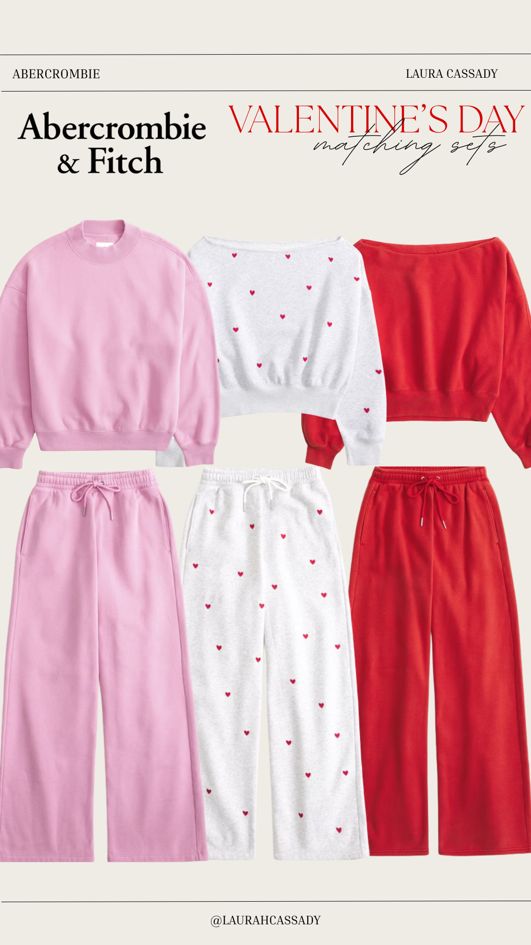 Abercrombie Valentine’s Day matching sets 💘 Obsessed with these cozy pinks, reds, and heart details — perfect for lounging, Galentine’s, or a comfy Valentine’s night in. Such an easy matching moment you’ll wear all season long. 

 #Abercrombie #AbercrombieStyle #ValentinesDayOutfit #MatchingSet #LoungewearSet #CozyStyle #ValentinesVibes #LTKStyle #LTKFinds #LTKHoliday #LTKValentine #LTKSeasonal #LTKTall