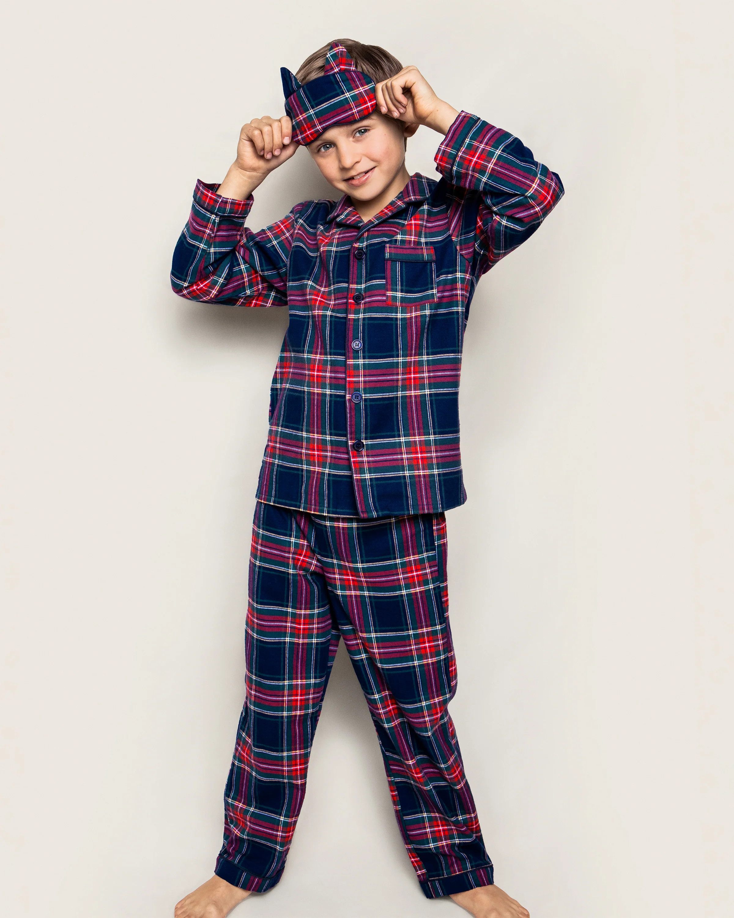 Kid's Brushed Cotton Pajama Set in Windsor Tartan | Petite Plume