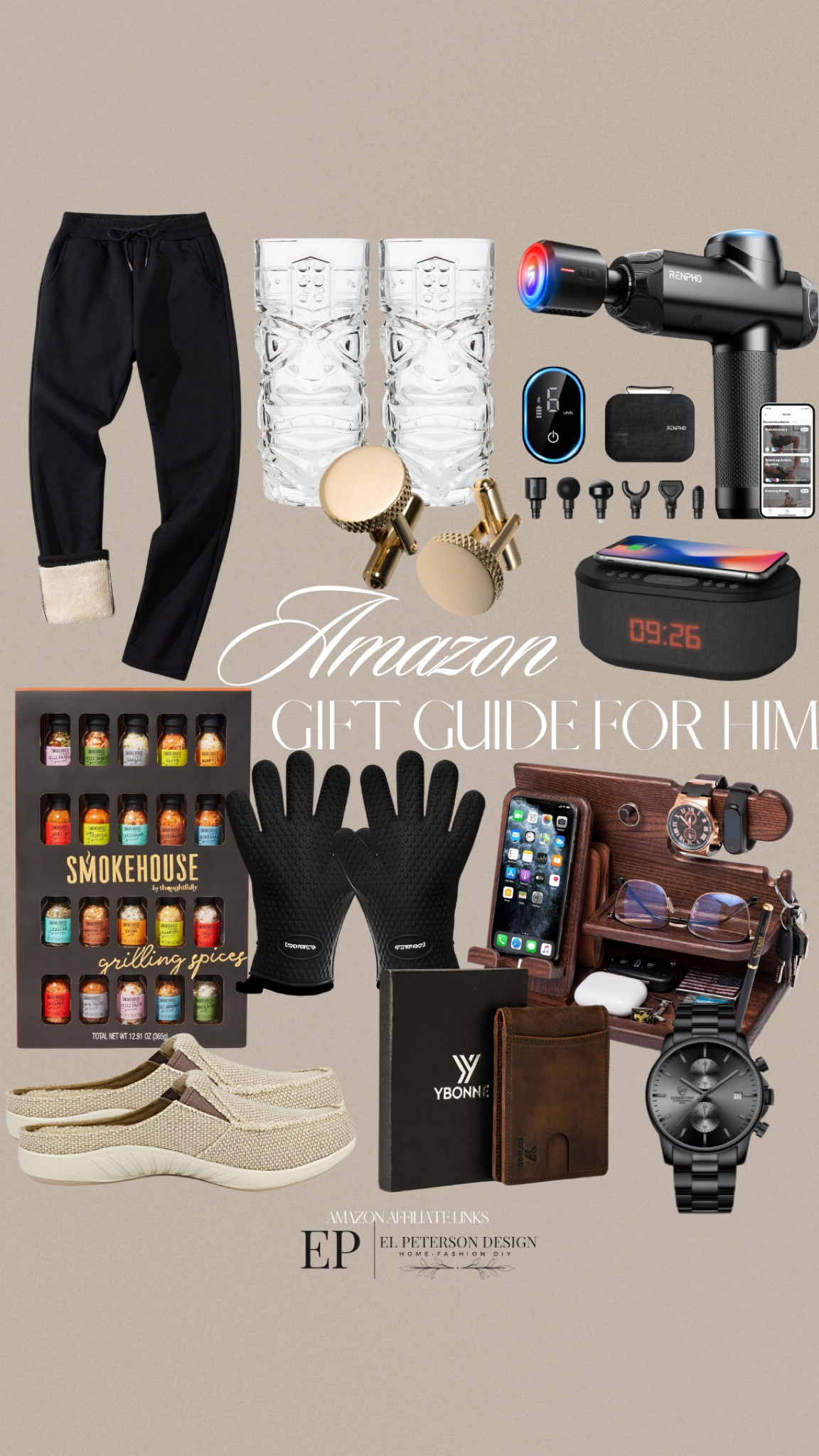 Amazon gift guide for him
Cocktail glasses
Docking station for men 
Alarm clock
Massage gun
Grilling spice set
Men slippers
Men’s watch
Men’s wallet
Silicone smoker gloves
Men’s fleece pants
Cuff links 


#LTKGiftGuide