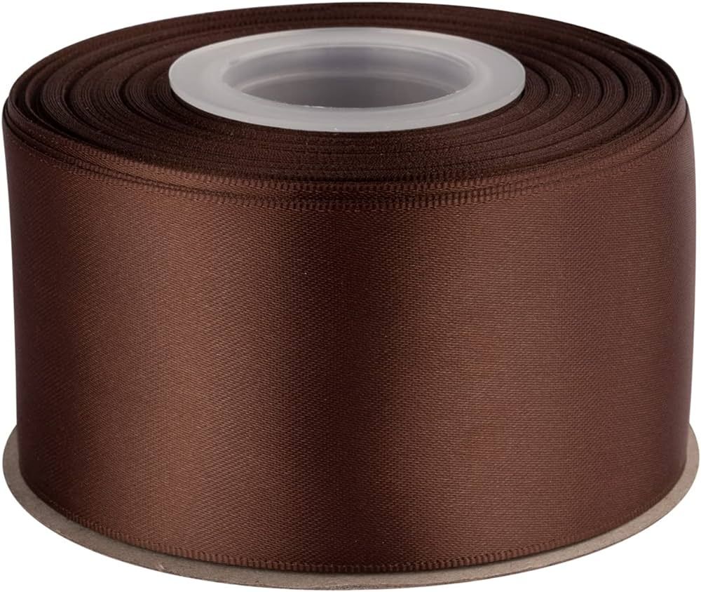 2" Inch Double Faced Satin Ribbon Brown Solid Polyester Craft Ribbon - 25 Yards Perfect for Gift ... | Amazon (US)