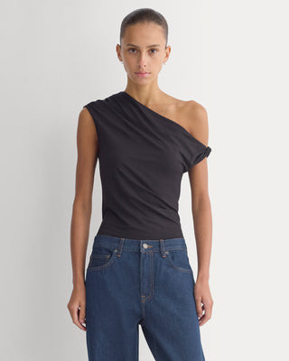 Everlane Drapey Jersey Off-The-Shoulder Top In Black, Size XL, Cotton | Everlane