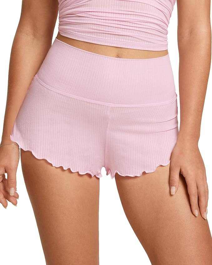 Women's Natrelax Pajamas Shorts Modal Ribbed Foldover Sleep Cheeky Ruched Cute Mini Cozy Lounge S... | Amazon (US)