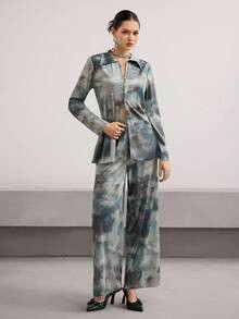 Heiryn 2pcs Women's Fashion Commuter Tie-Dye Print Top And Pants Set | SHEIN