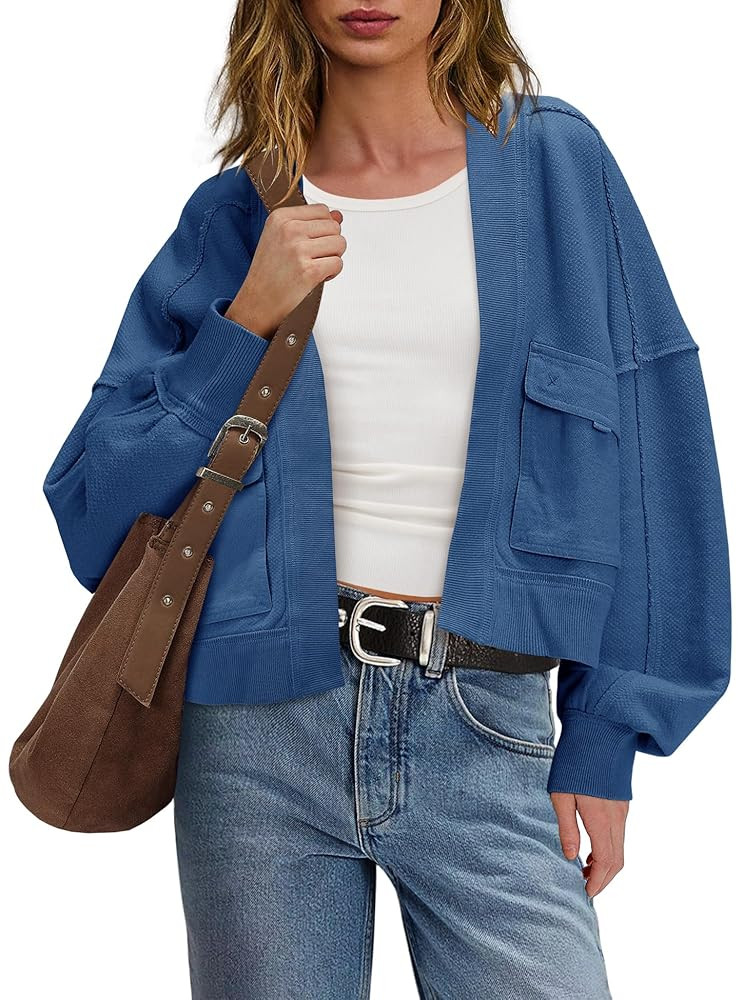 Panadila Womens Cropped Jackets Oversized Cardigans Long Sleeve Open Front Sweatshirt Cardigan Fa... | Amazon (US)