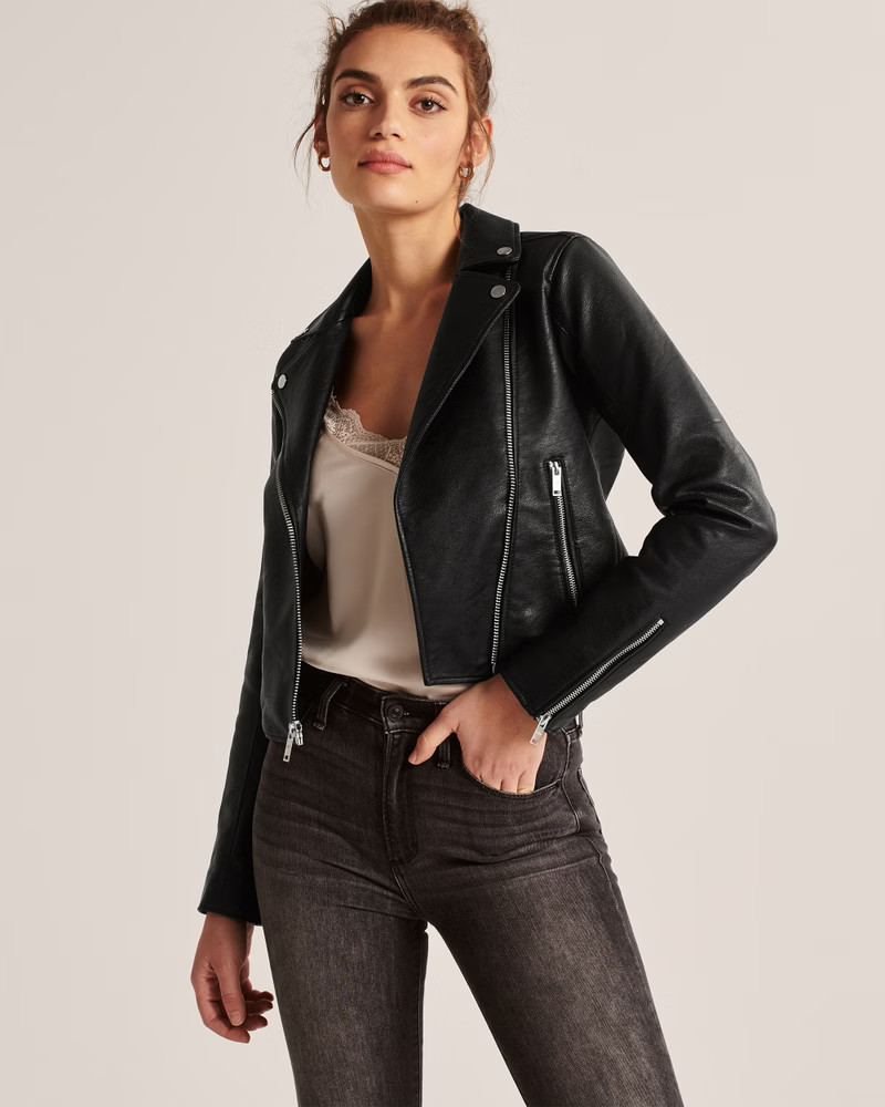Leather Jacket Outfit, Faux Leather Jacket, Black Moto Jacket, Black Biker, Fall Outfits Women | Abercrombie & Fitch (US)