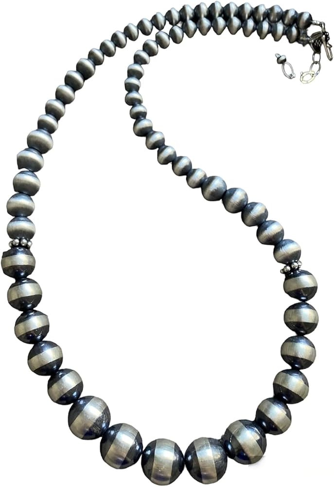Sterling Silver Graduated Pearls Bead Necklace. 22 Inch southwestern jewelry Navajo Style | Amazon (US)