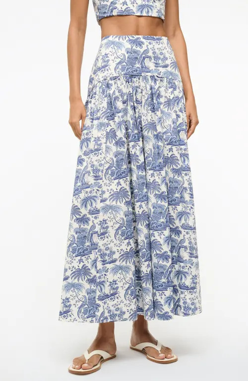 STAUD Procida Floral Print Maxi Skirt in Blue Toile at Nordstrom, Size 8 | Nordstrom