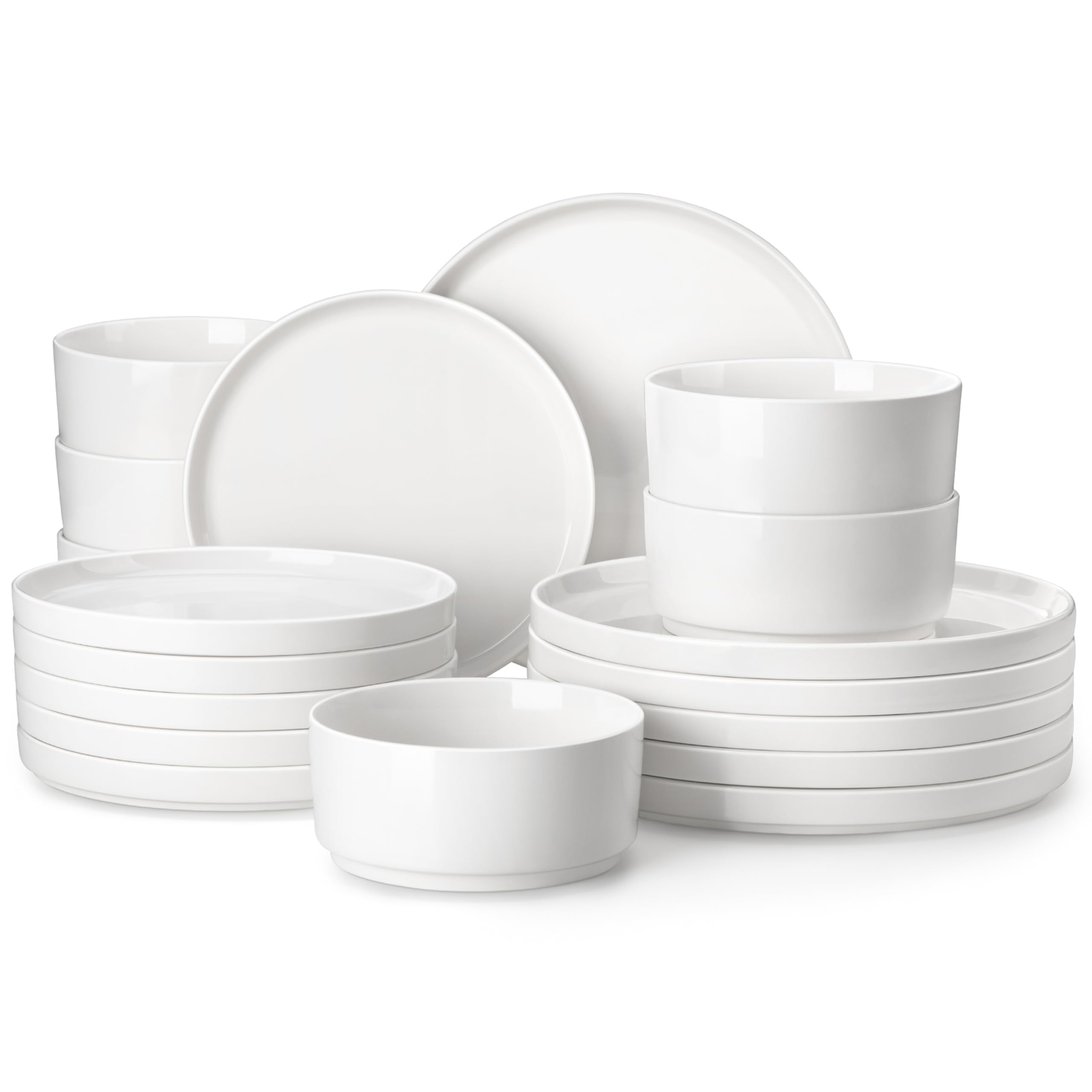 MALACASA 18 Pieces Porcelain Dinnerware Set, Modern White Dish Set for 6, Premium Serving Plates ... | Amazon (US)