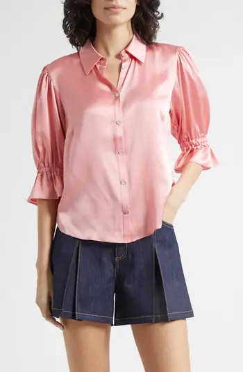 Fiona Ruffle Cuff Silk Button-Up Shirt | Nordstrom