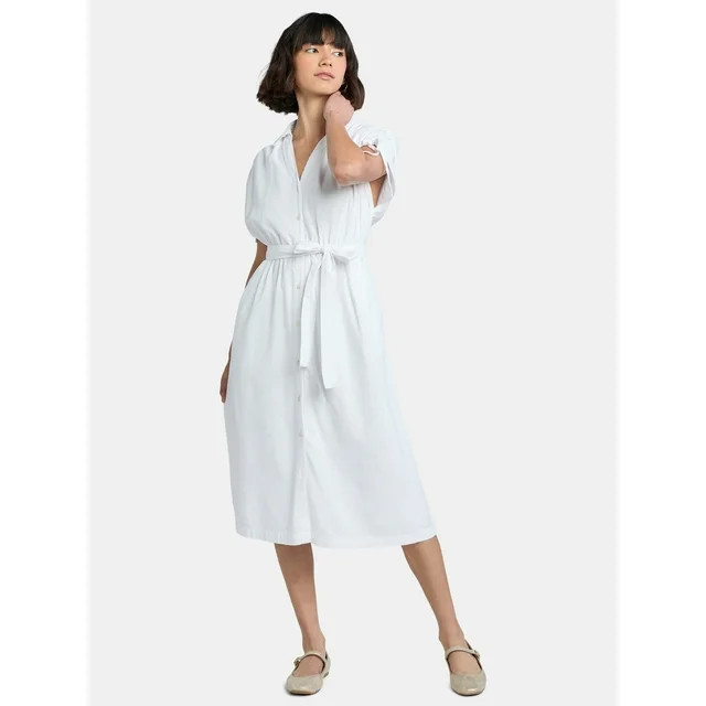 Time and Tru Women's and Women's Plus Midi Shirtdress, Sizes XS-4X | Walmart (US)