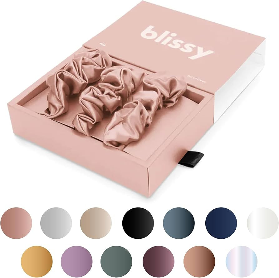 Blissy Silk Scrunchies (3 Pack) - 100% Pure Mulberry Silk - 22 Momme 6A High-Grade Fibers - Silk ... | Amazon (US)