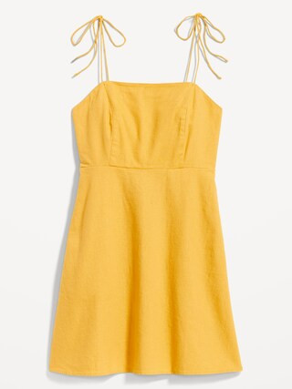 Fit & Flare Tie-Strap Linen-Blend Mini Dress for Women | Old Navy (US)