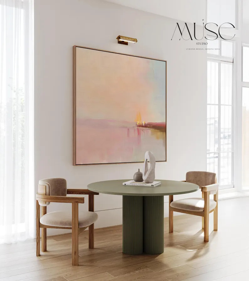 Framed Abstract Canvas Art Blush Pink Horizon Pastel Landscape Soft Glow Warm Minimalist Decor fo... | Etsy (US)
